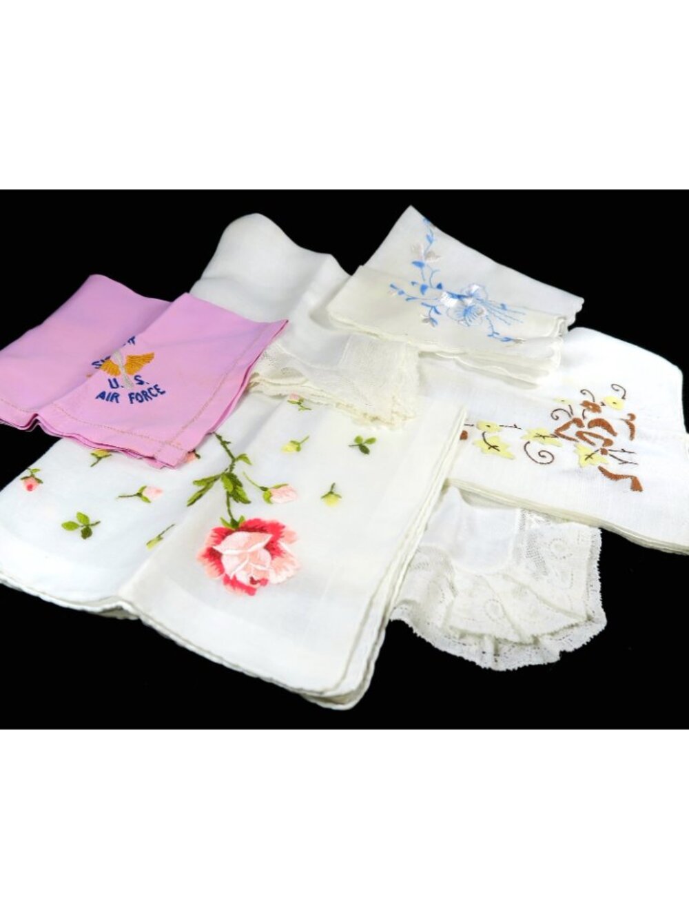 Vintage Hankies (Lot of 6) 1930s-50s Embroidered & Lace, incl. USAF Sister - Picture 2 of 8